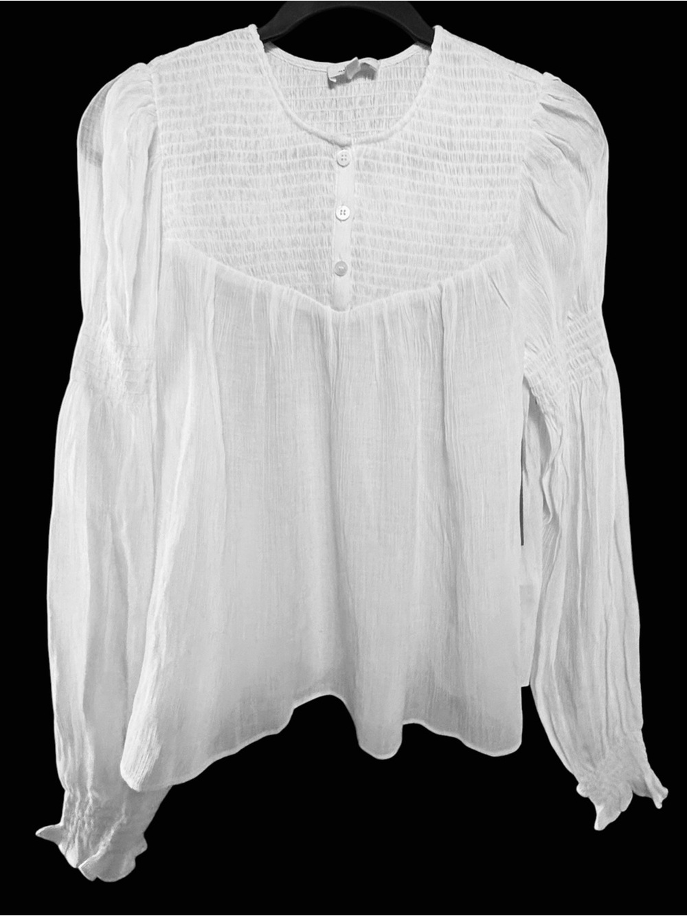 Few Moda Sorella Smocked Crinkle Blouse White X Small NWT